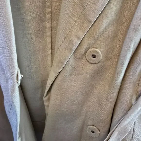 LINEN TOP WRAP JACKET TAN 3/4 SLEEVE SIZE MEDIUM LARGE VNECK COVERED FRONT SNAPS - Picture 6 of 8